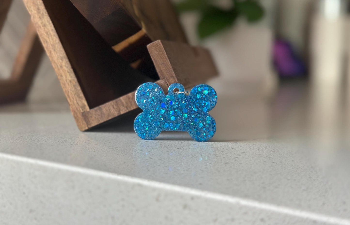 Custom Glitter Resin Dog Bone Name Tag - Sparkly Pet ID
