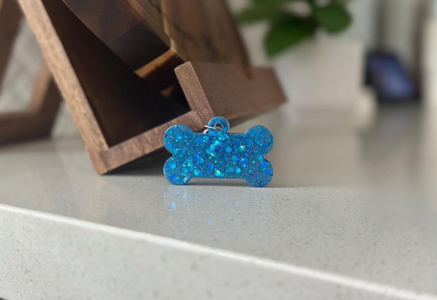 Custom Glitter Resin Dog Bone Name Tag - Sparkly Pet ID