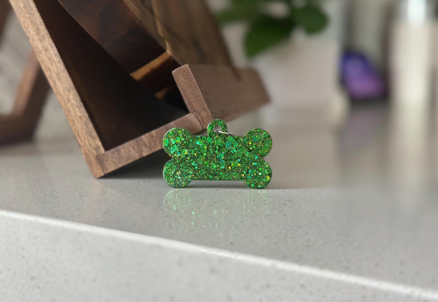 Custom Glitter Resin Dog Bone Name Tag - Sparkly Pet ID