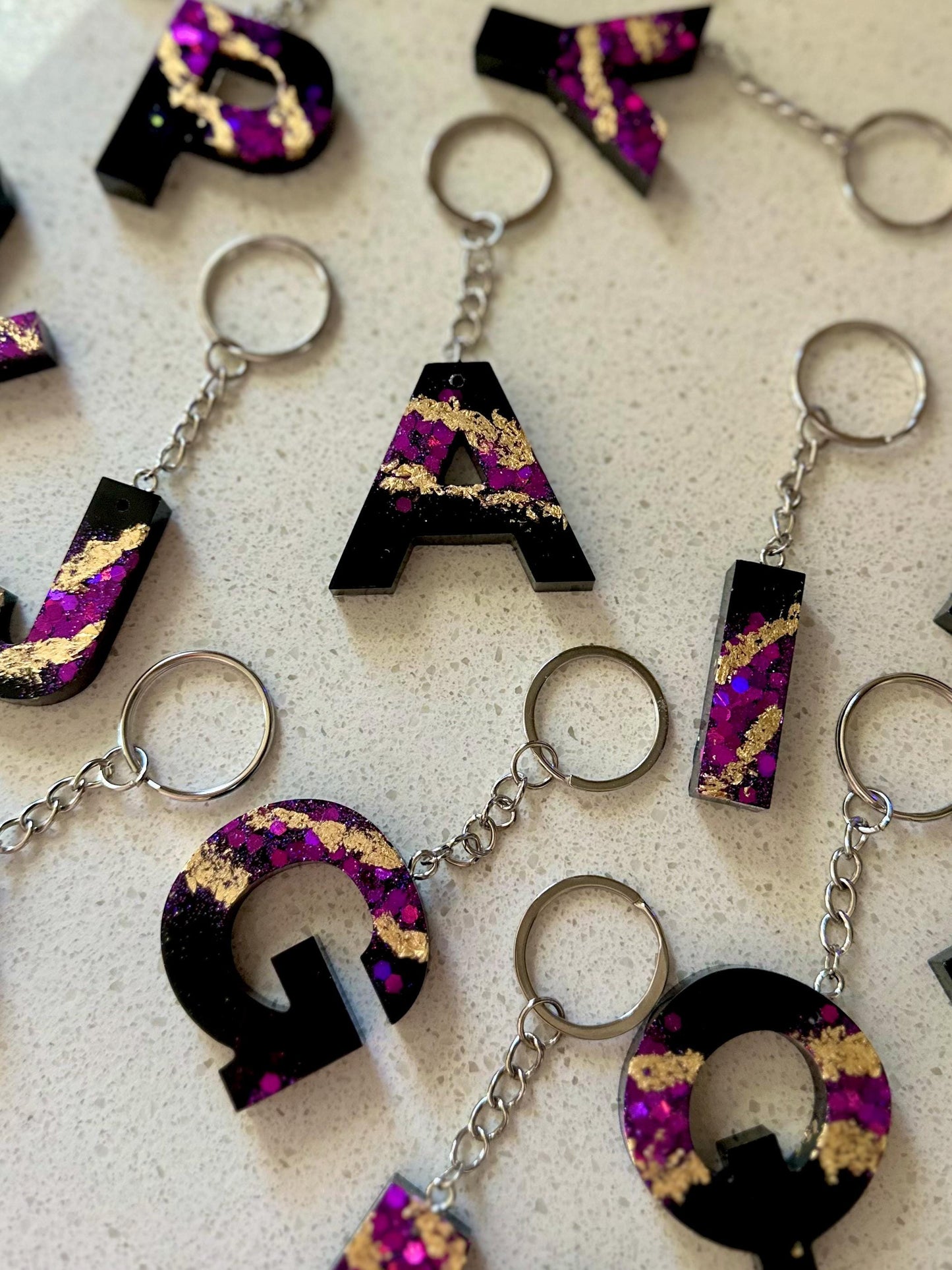 Personalized Glitter Resin Initial Keychain - Custom Backpack Accessory, Bag Charm Accessory