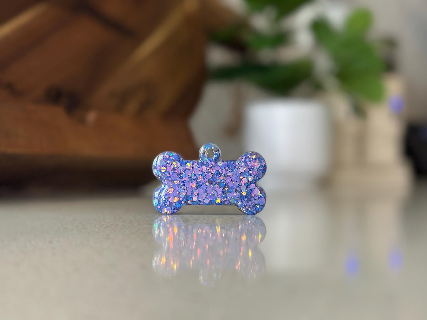 Custom Glitter Resin Dog Bone Name Tag - Sparkly Pet ID