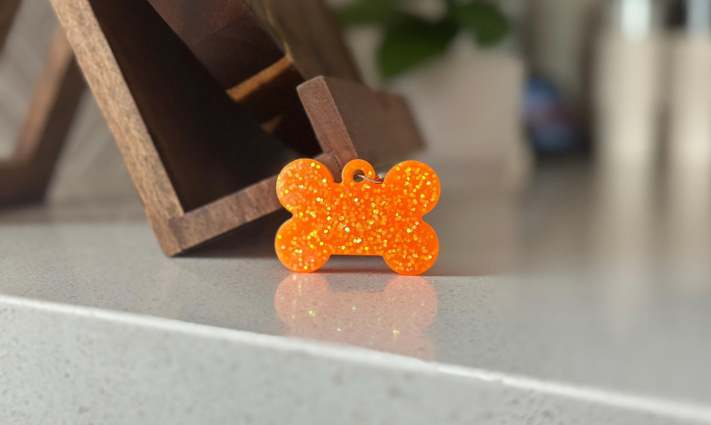 Custom Glitter Resin Dog Bone Name Tag - Sparkly Pet ID