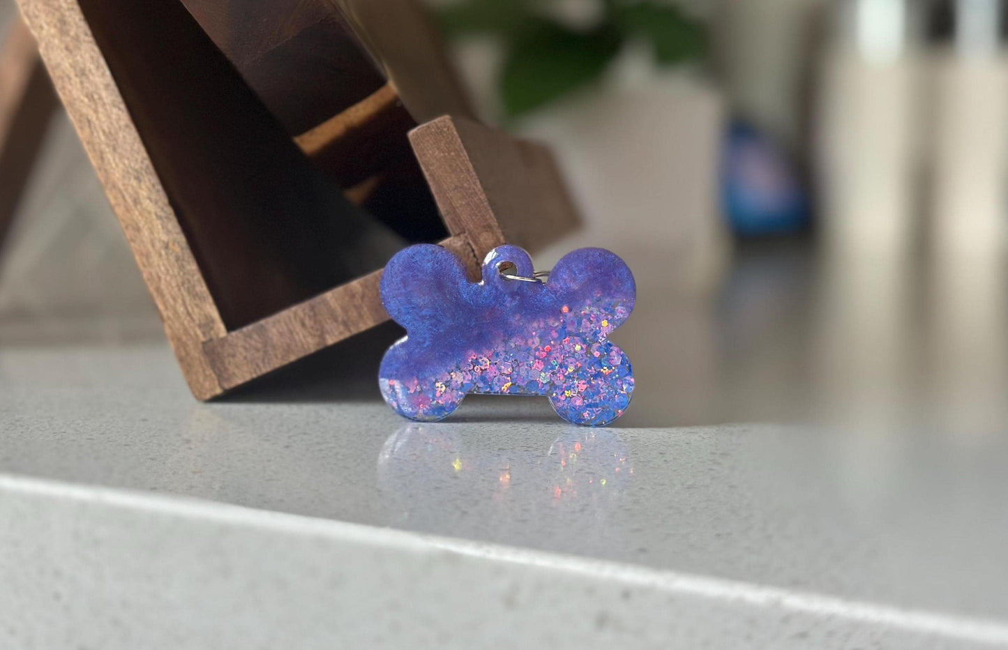 Custom Glitter Resin Dog Bone Name Tag - Sparkly Pet ID
