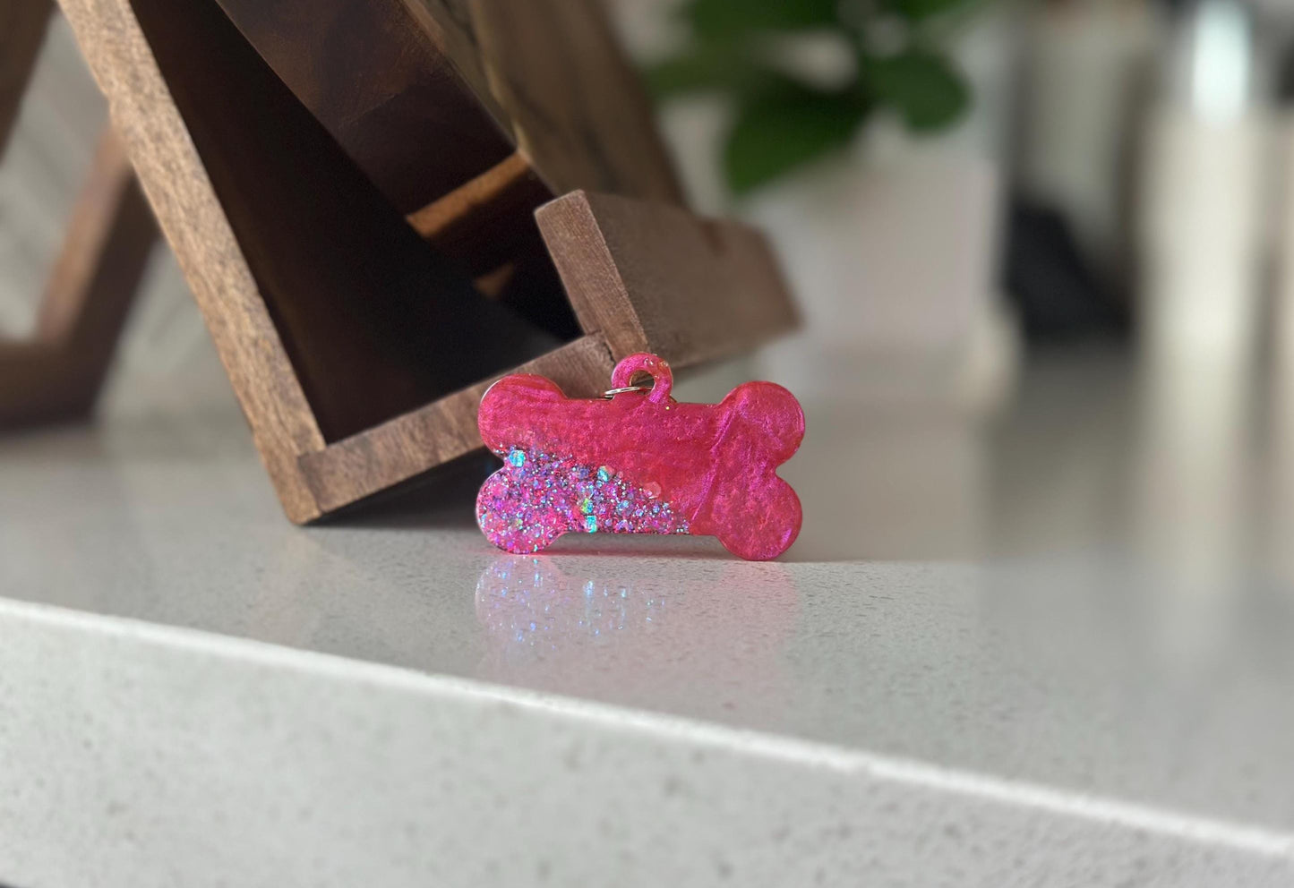 Custom Glitter Resin Dog Bone Name Tag - Sparkly Pet ID