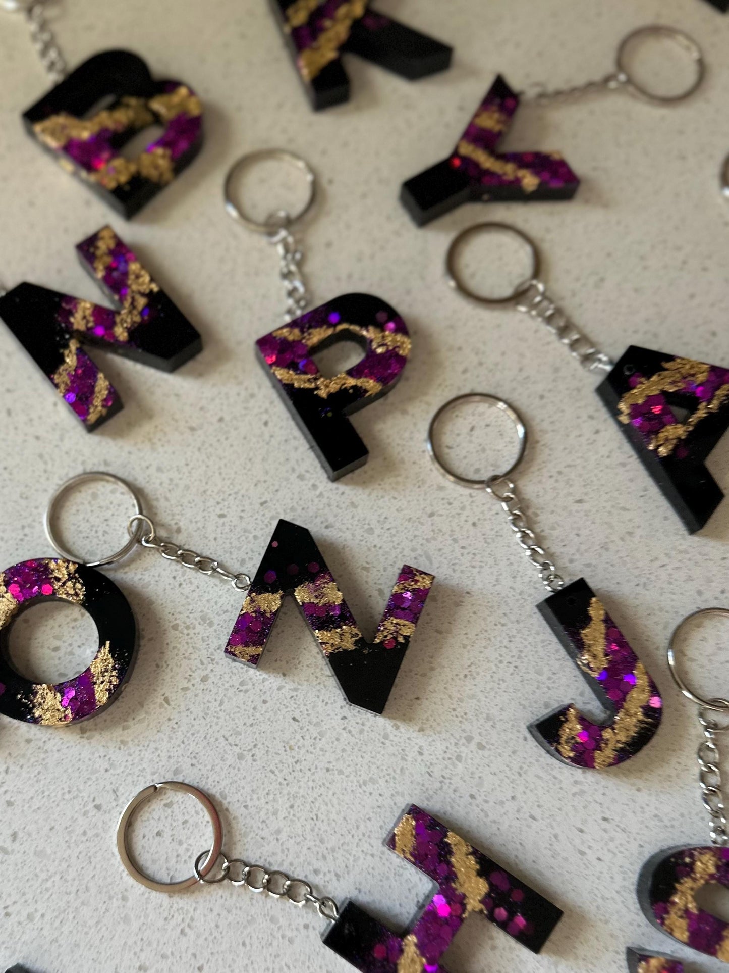 Personalized Glitter Resin Initial Keychain - Custom Backpack Accessory, Bag Charm Accessory