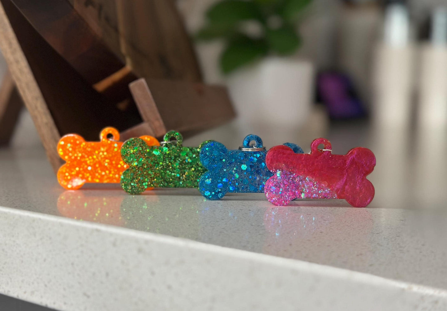Custom Glitter Resin Dog Bone Name Tag - Sparkly Pet ID