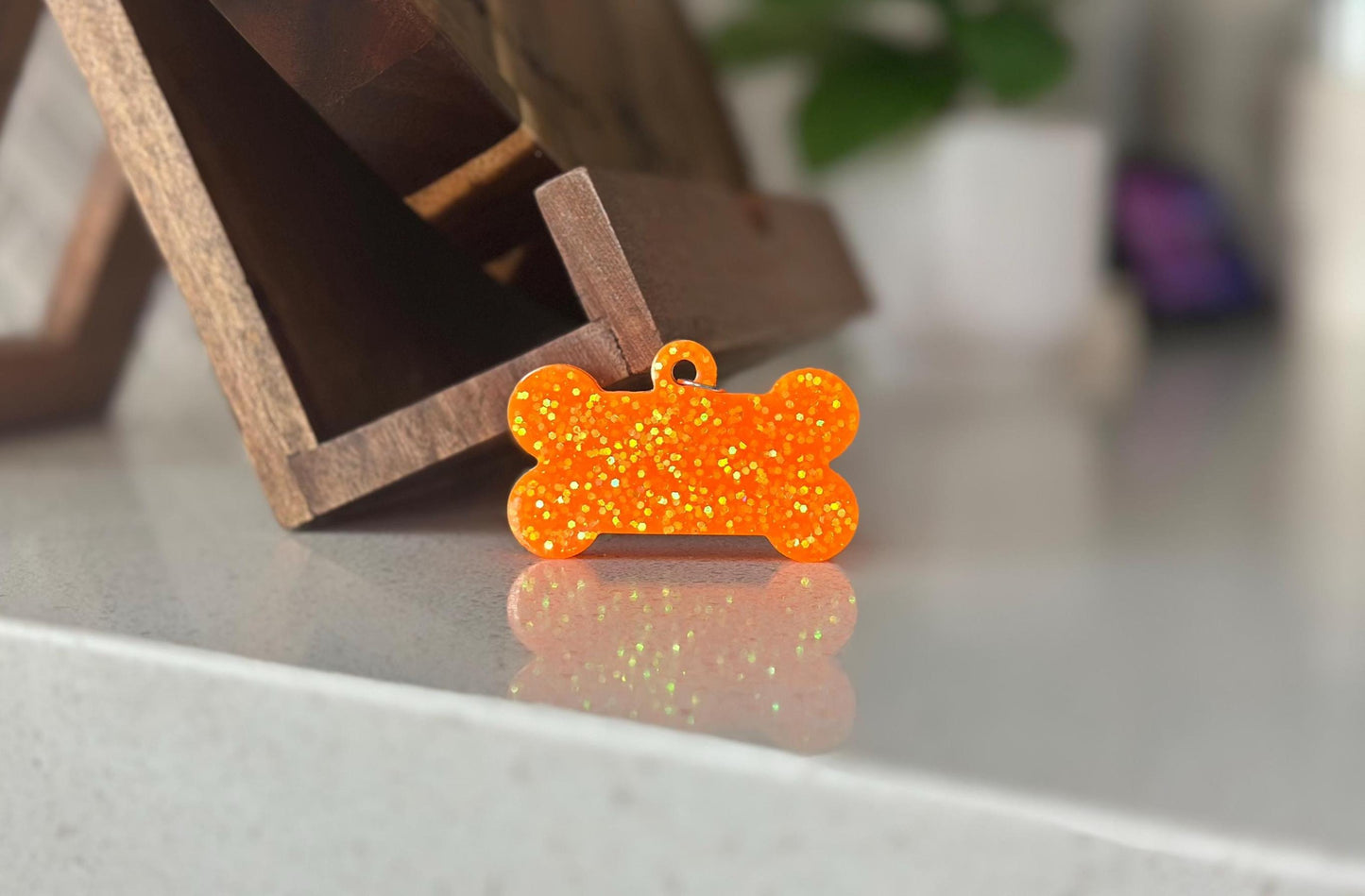 Custom Glitter Resin Dog Bone Name Tag - Sparkly Pet ID