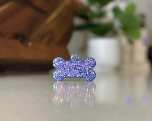 Custom Glitter Resin Dog Bone Name Tag - Sparkly Pet ID